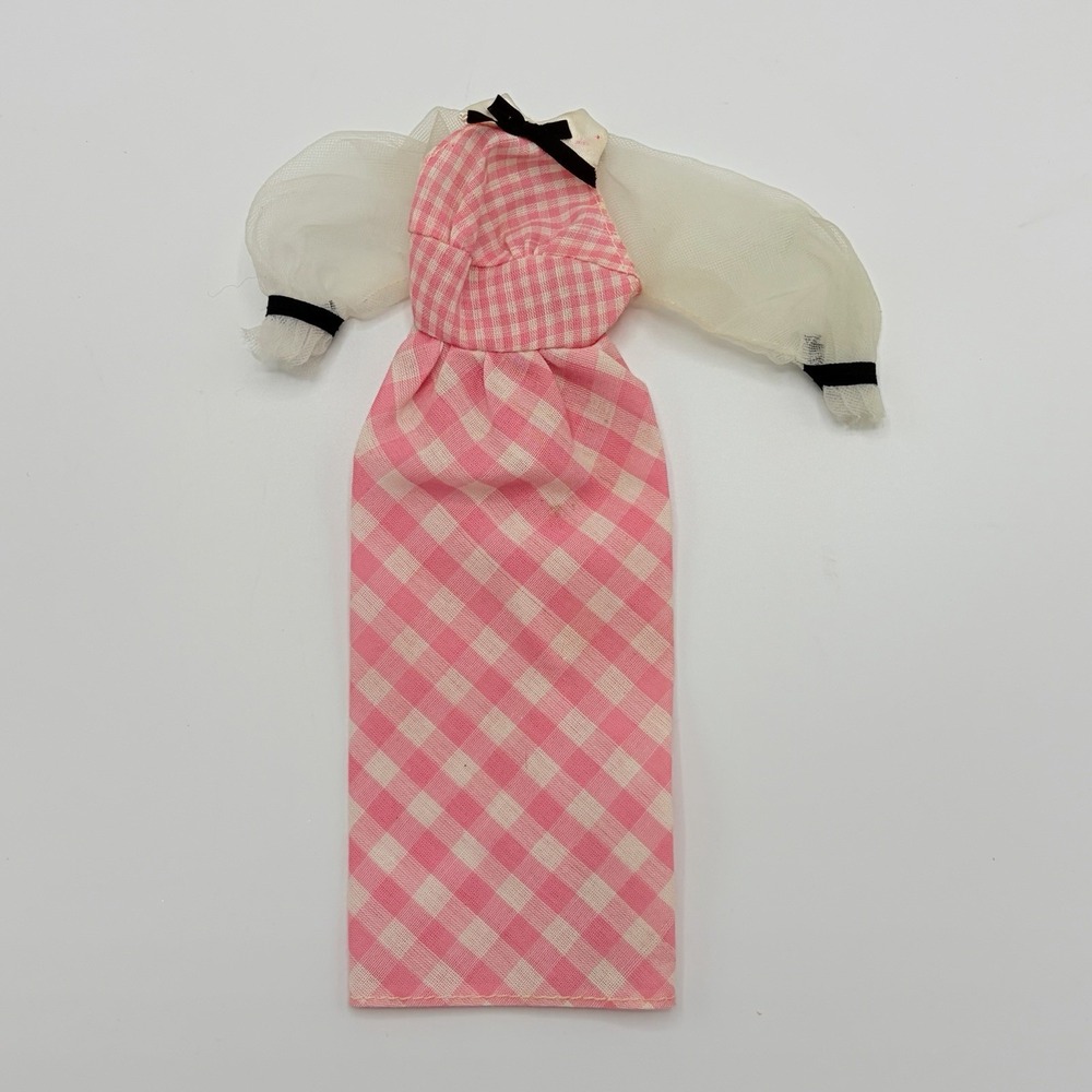 Tlc Vintage Quick Curl Barbie Original Outfit Pink Checkered Dress 1973 #4220